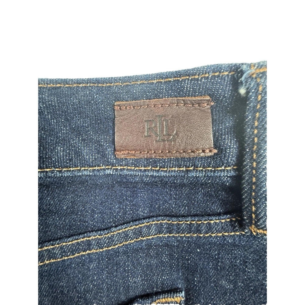 dark wash blue Lauren Ralph Lauren stretch denim pencil skirt with a back slit 8 - Picture 8 of 16